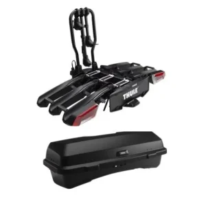 Zamów teraz Zestaw box Santu + składany bagażnik na hak na 3 rowery Thule EasyFold v3