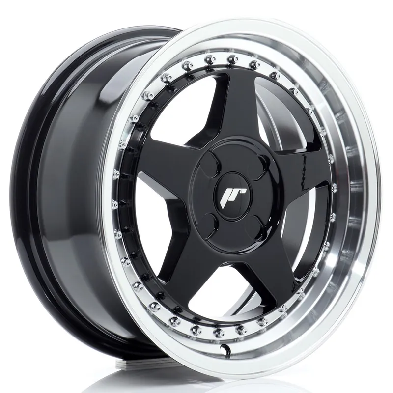 Taniej JR Wheels JR6 16x7 ET20-35 4H BLANK Gloss Black w/Machined Lip