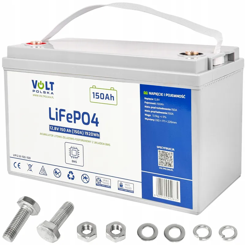 Akumulator LiFePo4 150Ah 100A 12V bezobługowy BMS VOLT POLSKA Rabat