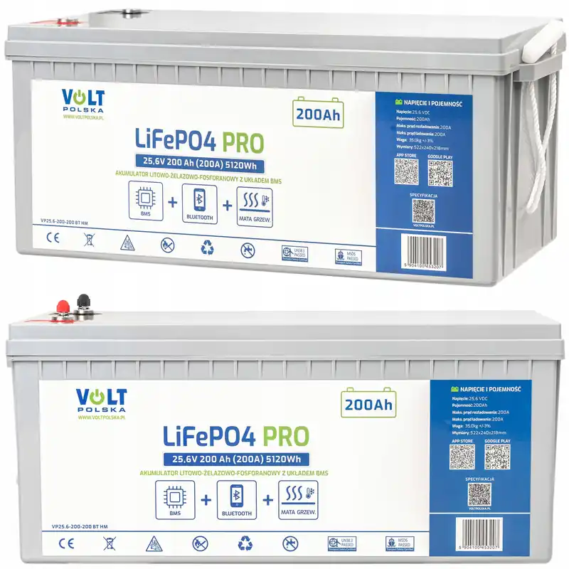 Akumulator lifepo4 bms do łódź kamper paneli mata grzewcza 200ah 25,6v 200a VOLT POLSKA Rabat