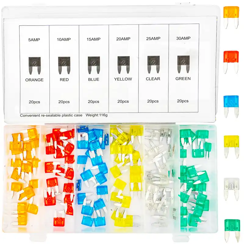 Bezpieczniki samochodowe płytkowe małe szczypce zestaw mini 5-30A 120szt FORSAGE Oferta limitowana