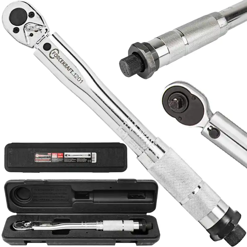 Dodaj do koszyka Klucz dynamometryczny do kół 1/4" 2-24Nm chromowany blokada grzechotka etui FORCEKRAFT