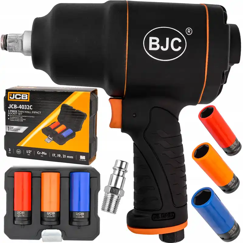 Taniej Klucz pneumatyczny udarowy do kół 1/2" BJC + nasadki do felg 17 19 21mm JCB