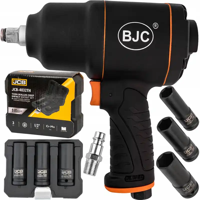 Klucz pneumatyczny udarowy do kół 1/2" BJC + nasadki do felg 17 19 21mm JCB Darmowa dostawa
