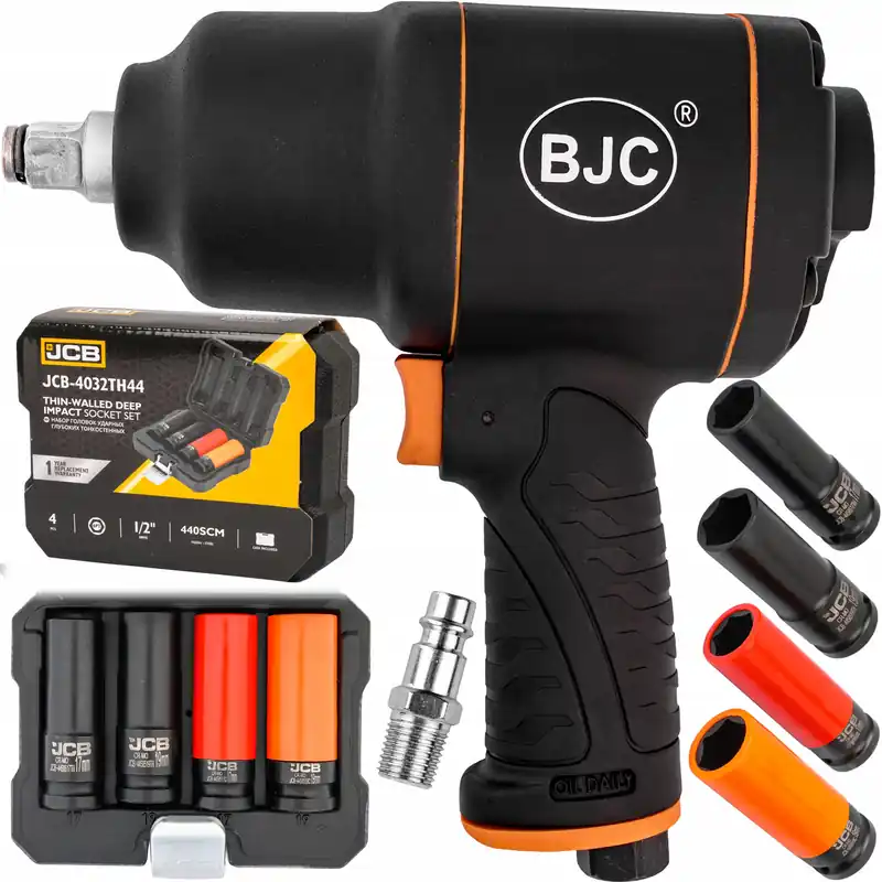 Klucz pneumatyczny udarowy do kół 1/2" BJC + nasadki do felg 17-19mm JCB Ostatnie sztuki