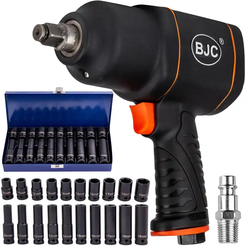 Super okazja Klucz udarowy pneumatyczny kompozytowy 1/2" 1600Nm BJC + Nasadki 10-19mm 20szt.