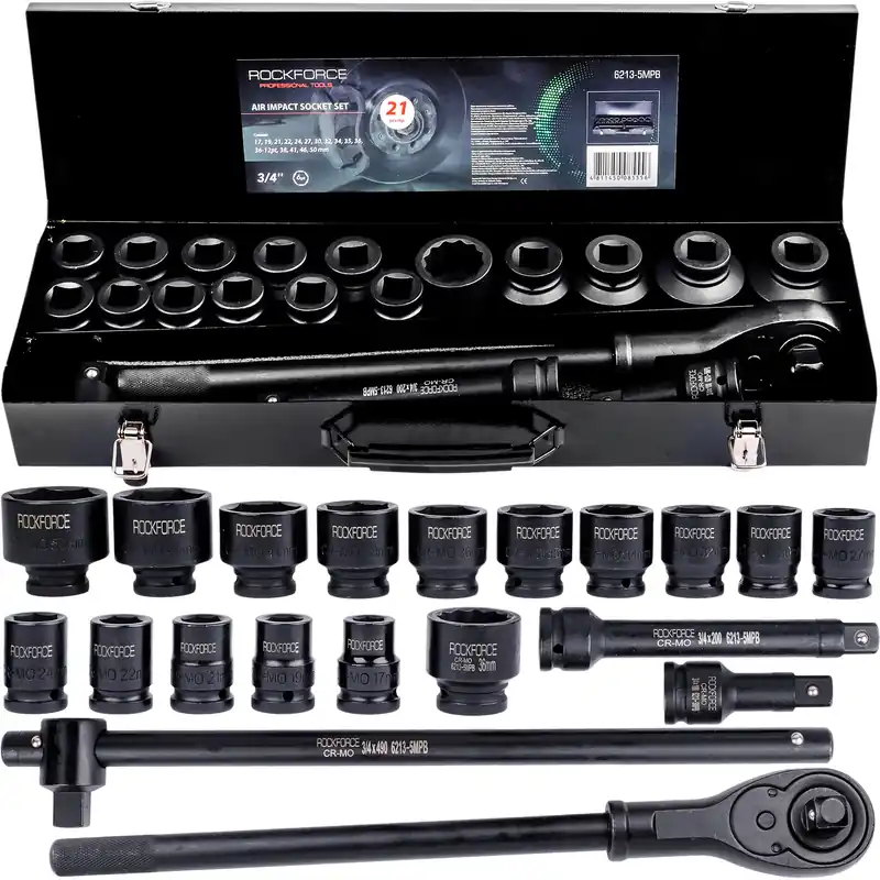 Hit sprzedaży Klucze nasadowe nasadki udarowe grzechotka zestaw 1/2" 21el 17-50 mm walizka ROCKFORCE