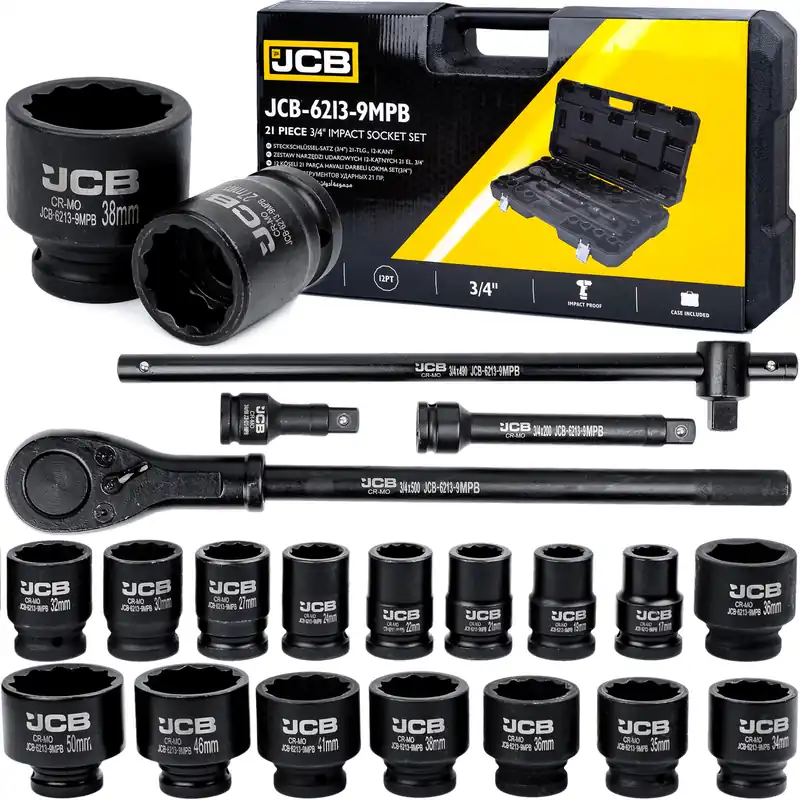 Klucze nasadowe nasadki udarowe grzechotka zestaw 3/4" 21el 17-50 mm 15-k JCB Ostatnie sztuki