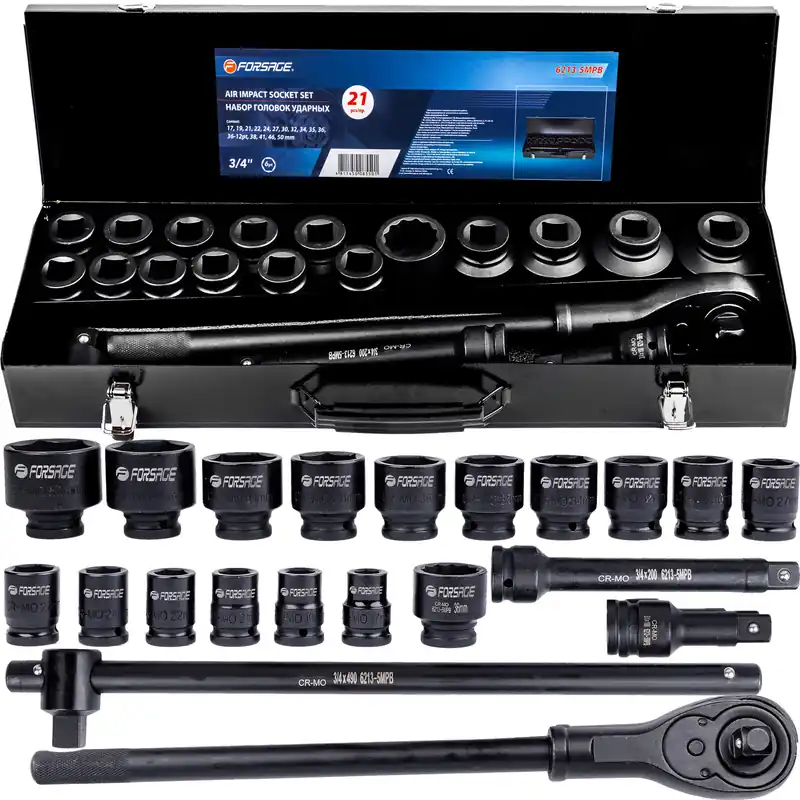 Klucze nasadowe nasadki udarowe grzechotka zestaw 3/4" 21el 17-50 mm walizka FORSAGE Cena promocyjna