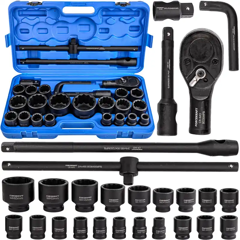 Rabat Klucze Nasadowe Udarowe 3/4" + 1" 12-kątne 26 el TRADE HOUSE