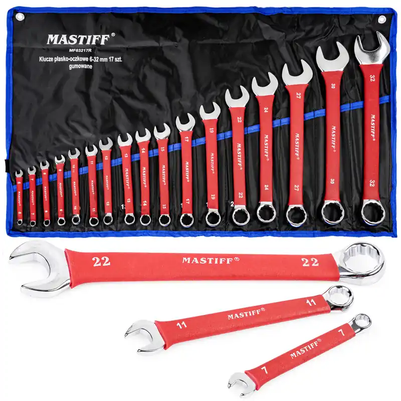 Klucze płasko oczkowe płaskie gumowane zestaw płachta 6-32 mm 17el MASTIFF Zniżka