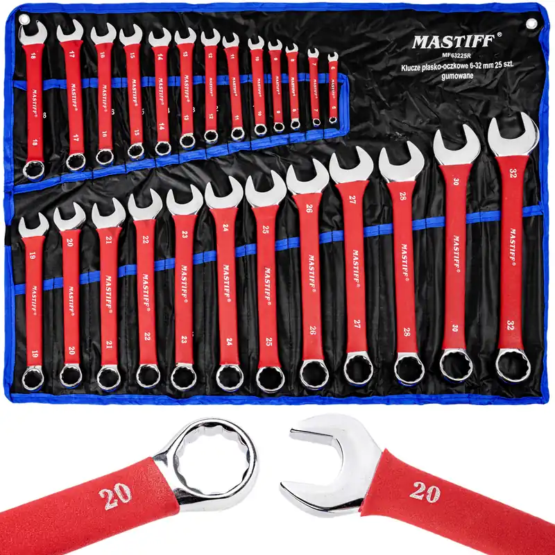 Okazja Klucze płasko oczkowe płaskie gumowane zestaw płachta 6-32 mm 25el MASTIFF