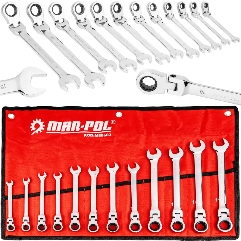 Hit cenowy Klucze Płasko Oczkowe z Grzechotką Łamaną 8-19mm 12el. +Płachta MAR-POL