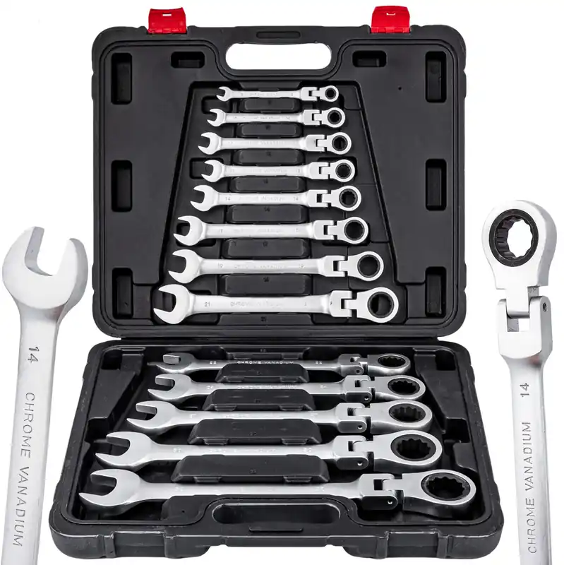 Darmowa dostawa Klucze Płasko Oczkowe z Grzechotką Łamaną 8-32mm 13el GEKO