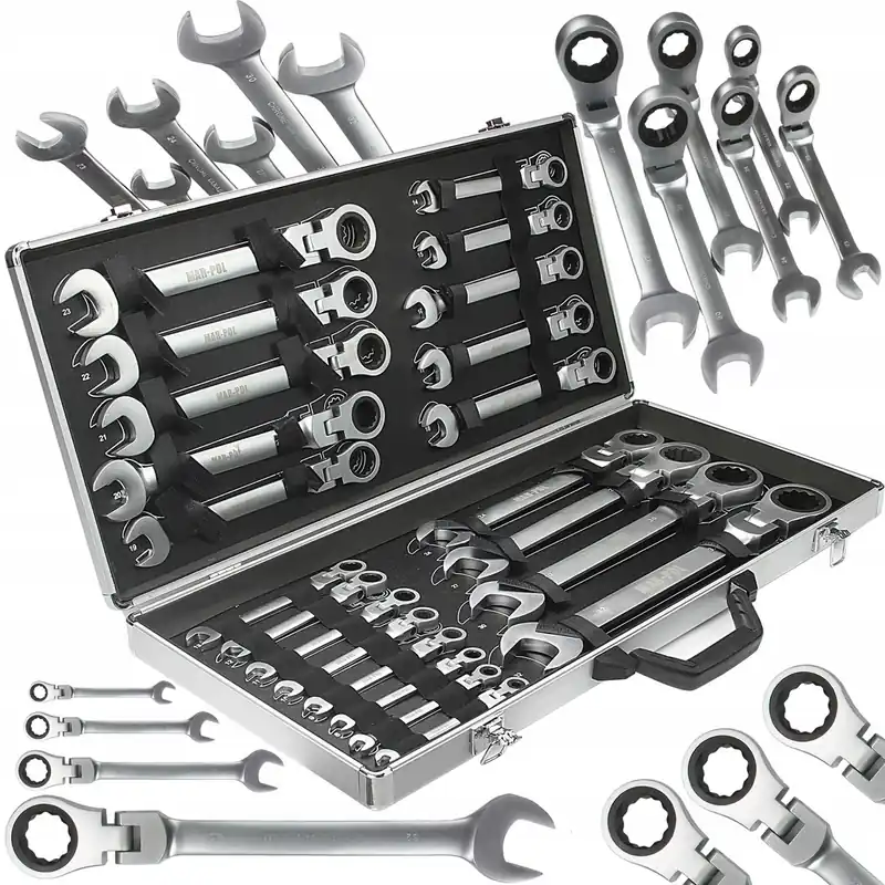 Wyjątkowa oferta Klucze Płasko Oczkowe z Grzechotką Łamane 22el 6-32 Zestaw MAR-POL