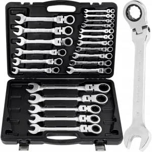 Wysoka jakość Klucze płasko oczkowe z grzechotką łamane satyna walizka 6-32 mm 22el FALON-TECH