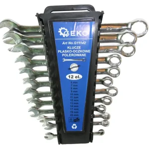 Klucze płasko-oczkowe 6-22 mm 12 sztuk (polerowane) GEKO Do wyczerpania zapasów