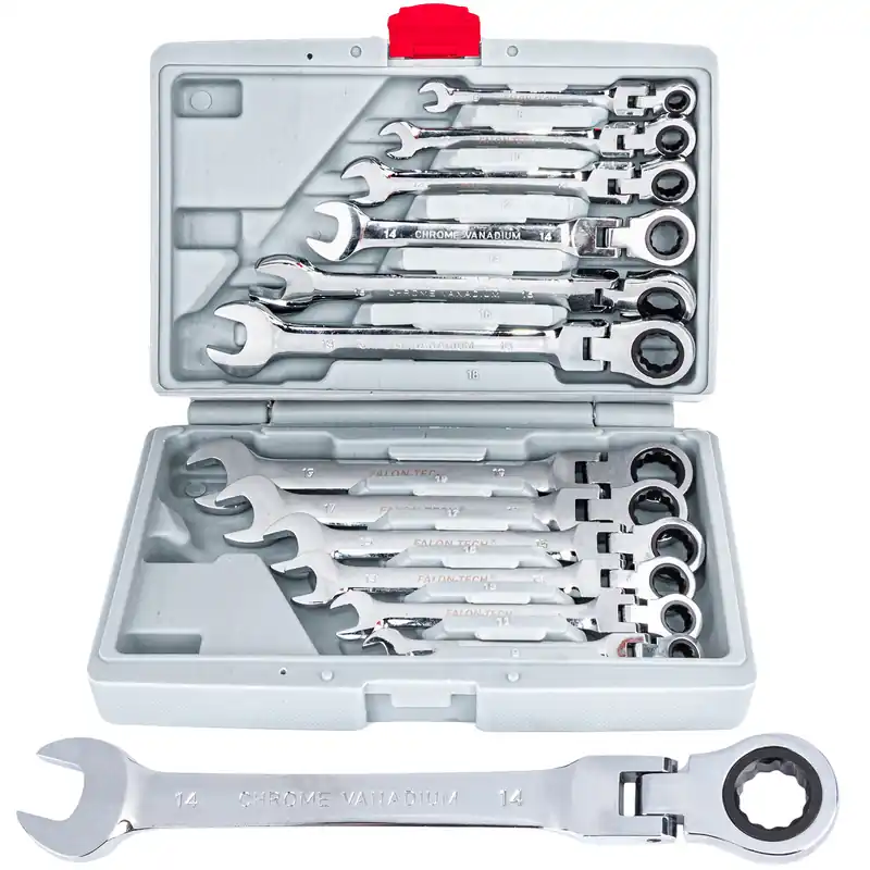 Zniżka Klucze płasko-oczkowe z grzechotką łamane 8-19 12szt SILVER