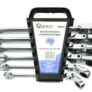Klucze płasko-oczkowe z grzechotką łamane 8-19 6el. GEKO Hit sprzedaży
