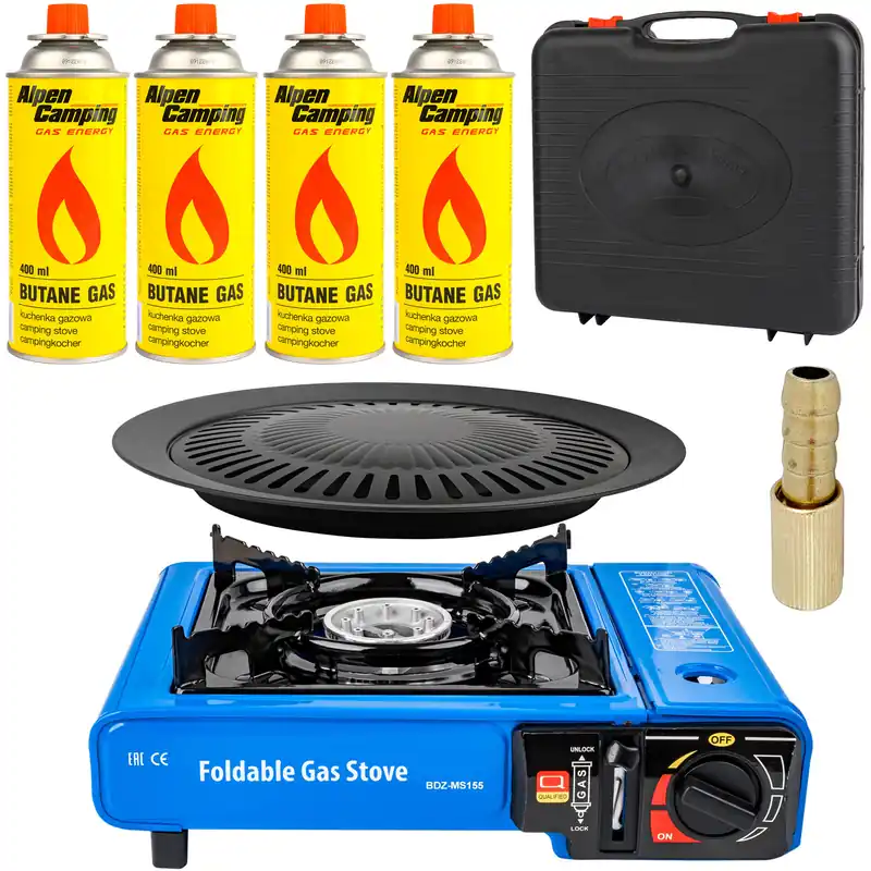Kuchenka Gazowa Turystyczna Przenośna FORSAGE + Kartusze 4 x 400 ml + GRILL Popularny