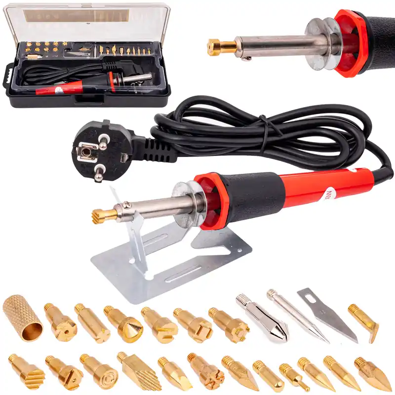 Bestseller Lutownica wypalarka do drewna skóry z grotami 23 sztuki GEKO