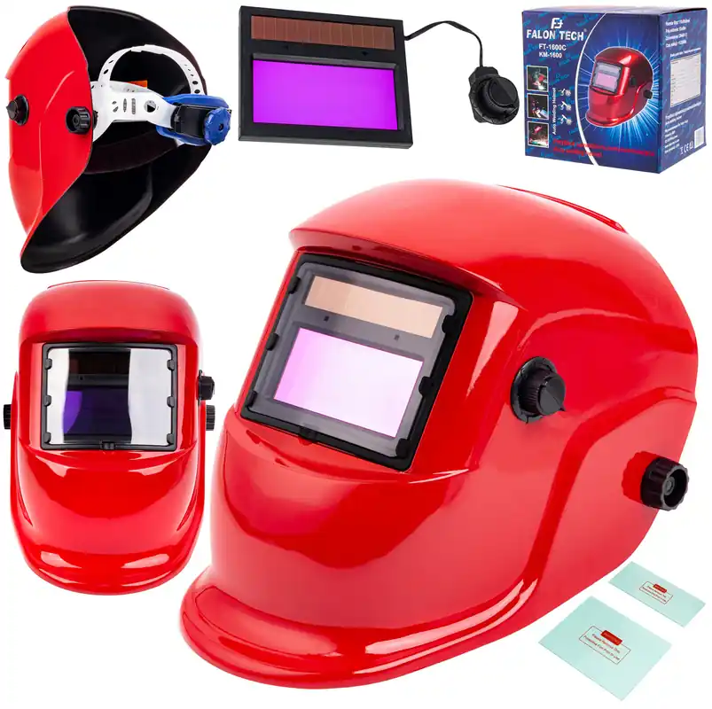 Zamów teraz Maska spawalnicza przyłbica samościemniająca Czerwona Filtr FALON-TECH