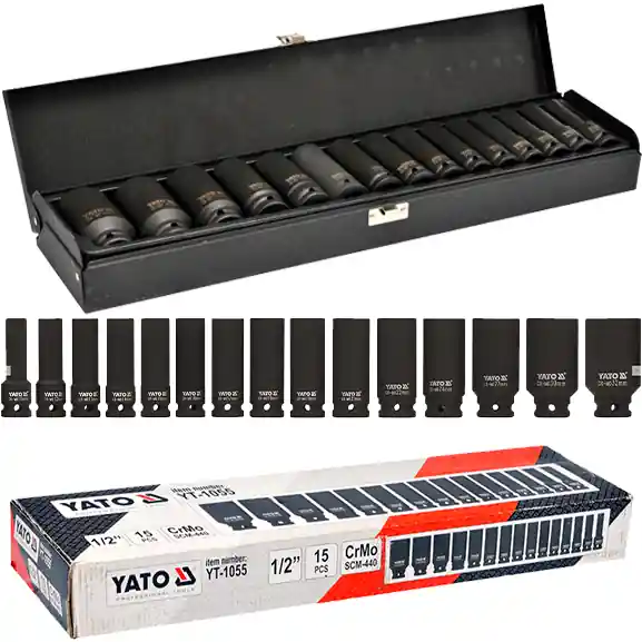 Zamów dziś Nasadki udarowe klucze nasadowe długie 1/2" zestaw10-32mm 15el YT-1055 YATO