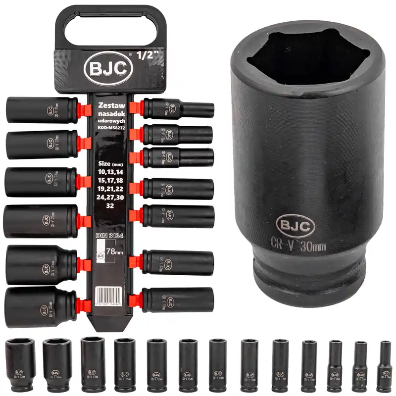 Nowy Nasadki udarowe Klucze nasadowe Zestaw 1/2" 10-32 mm 13 sztuk BJC