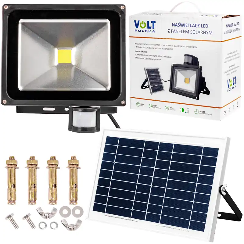 Naświetlacz Lampa LED z czujnikiem ruchu + Panel solarny 30W VOLT POLSKA Cena promocyjna