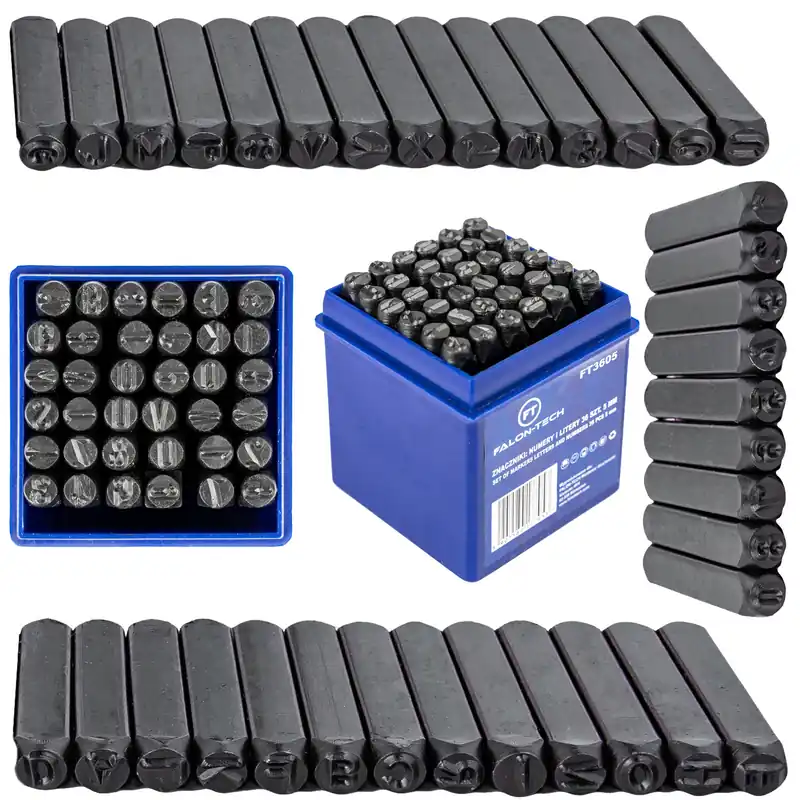 Zamów dziś Numeratory znaczniki stemple wybijaki do metalu litery + cyfry 5mm 36el. FALON-TECH