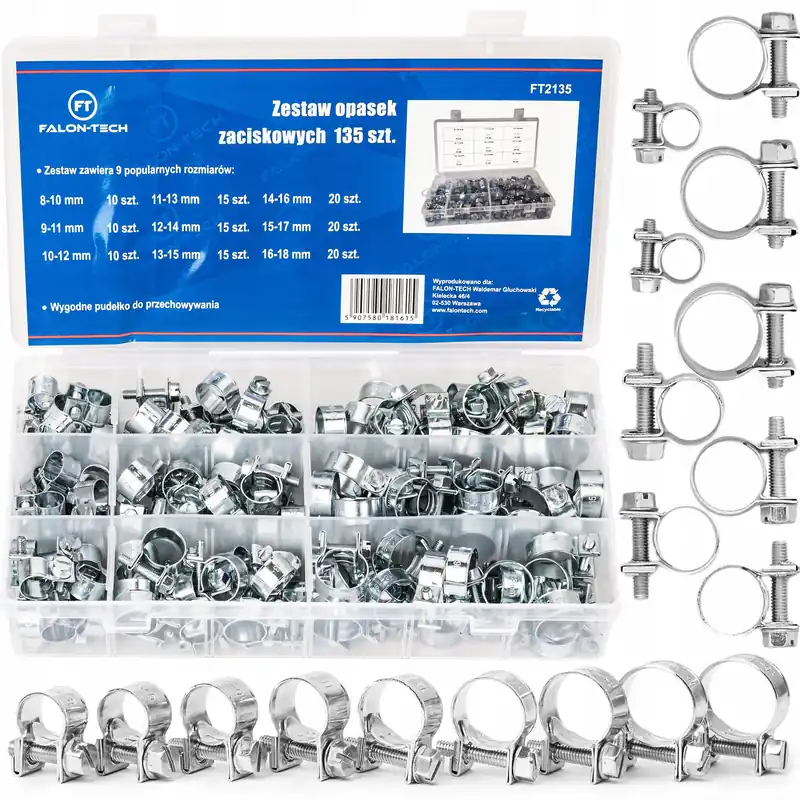 Darmowy zwrot Opaski zaciskowe cybanty stalowe obejmy gwintowane 135el + etui FALON-TECH