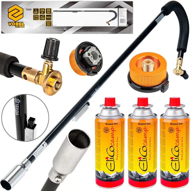 Dodaj do koszyka Palnik wypalarka opalarka ogrodowa do chwastów gazowy + 3x kartusz + adapter VOREL YATO