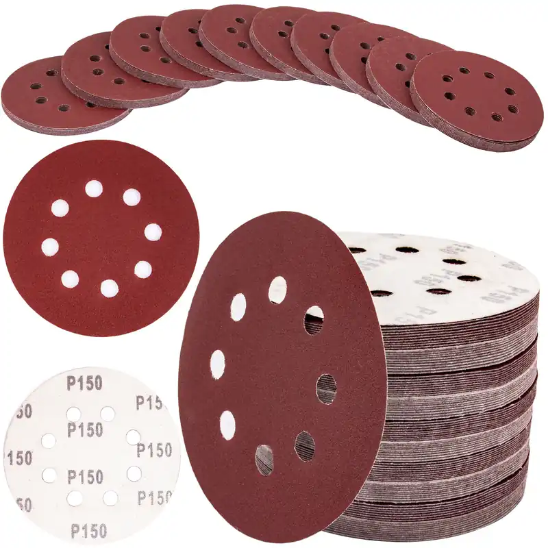 Wysoka jakość Papier ścierny na rzep krążek dysk z dziurami 125mm P150 100szt SILVER