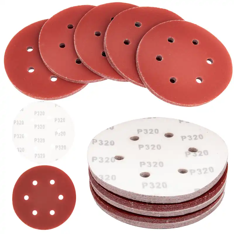Łatwy zwrot Papier ścierny na rzep krążek dysk z dziurami 150mm P320 50szt SILVER