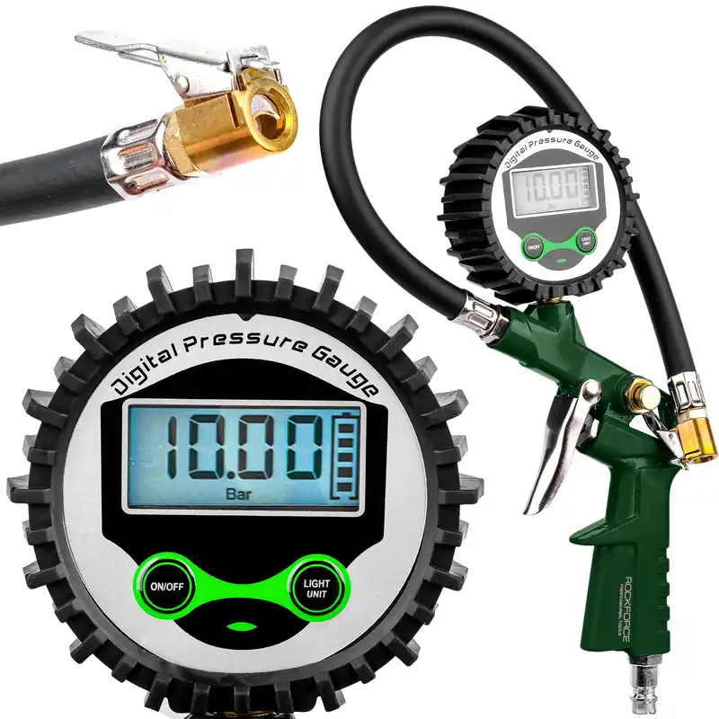 Oferta limitowana Pistolet do pompowania kół cyfrowy manometr lcd pompka samochodowa 18 bar ROCKFORCE