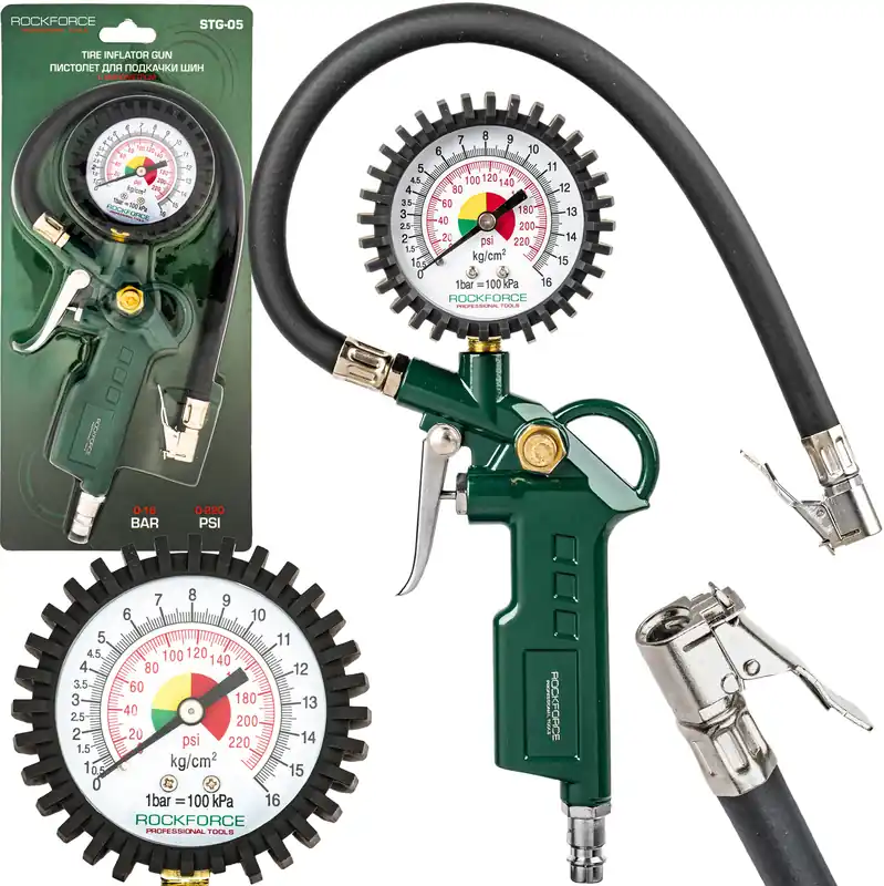 Pistolet do pompowania kół opon z manometrem manometr pompka samochodowa 16 bar ROCKFORCE Popularny