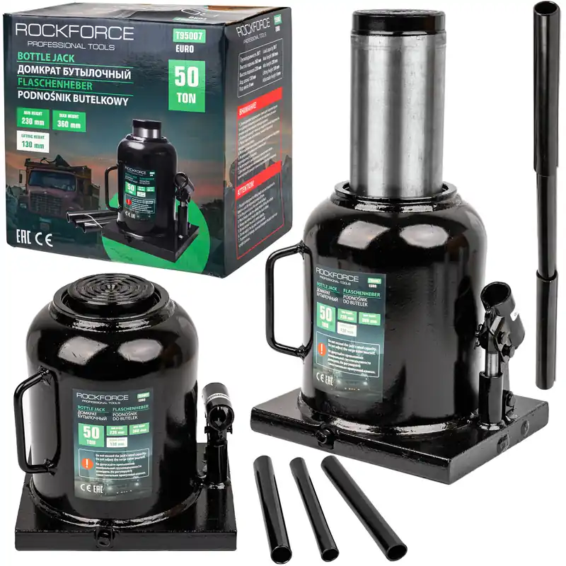 Premium Podnośnik hydrauliczny słupkowy butelkowy maszynowy mocny 50 TON lewarek ROCKFORCE