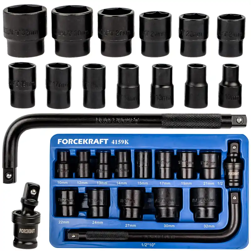 Profesjonalny zestaw nasadek udarowych 1/2" 10-32mm FORCEKRAFT Oferta limitowana