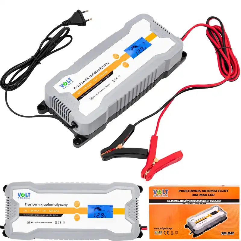 Tylko do końca tygodnia Prostownik elektroniczny automatyczny ładowarka 12V 24V 30A LCD VOLT POLSKA