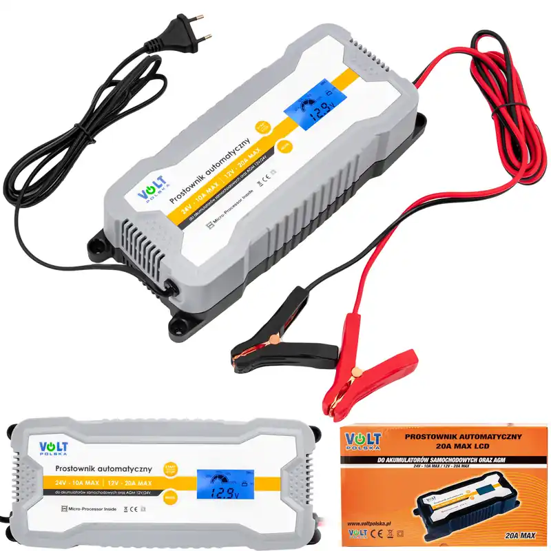 Niska cena Prostownik ładowarka do akumulatora automatyczny 12-24V LCD 20A VOLT POLSKA