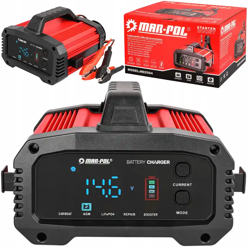 Prostownik ładowarka do akumulatorów z rozruchem agm booster 12V 24V 25A MAR-POL Wyprzedaż