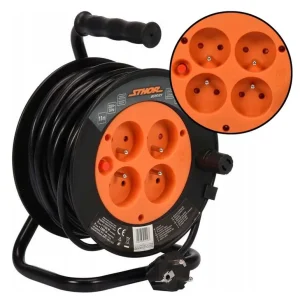Przedłużacz bębnowy budowlany 15m 4 gniazda na bębnie zwijak STOHR 82691 YATO Obniżka ceny