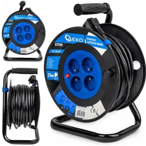 Przedłużacz elektryczny bębnowy budowlany 25m 4 gniazda na bębnie zwijak GEKO Bezpieczne zakupy