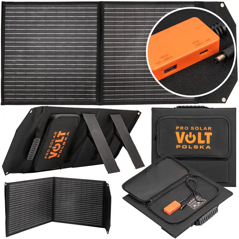 Nowy Przenośny panel solarny PRO SOLAR 50W 2xUSB 3A SKŁADANY VOLT POLSKA