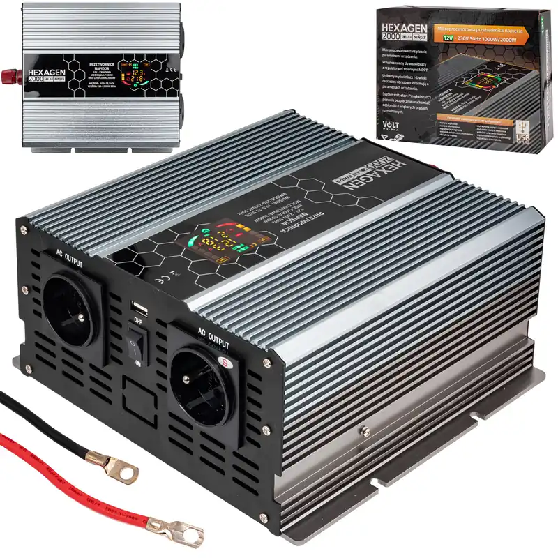 Do wyczerpania zapasów Przetwornica napięcia prądu HEX SINUS SOLAR 1000W/2000W 12V/230V