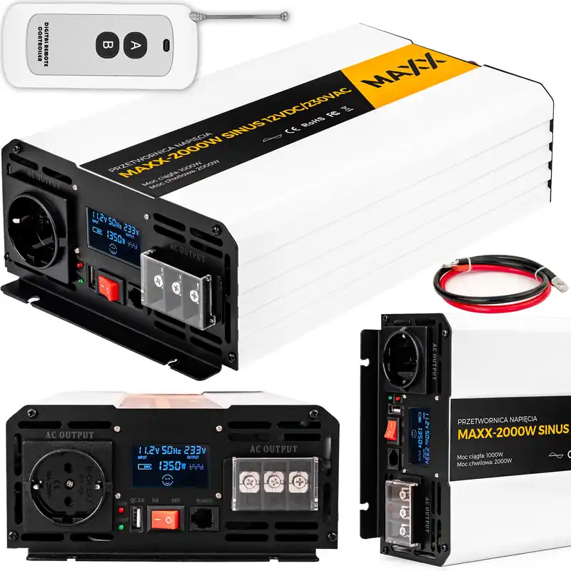 Cena promocyjna Przetwornica prądu napięcia czysty sinus 12v 230v 1000/2000w MAXX 4SUN