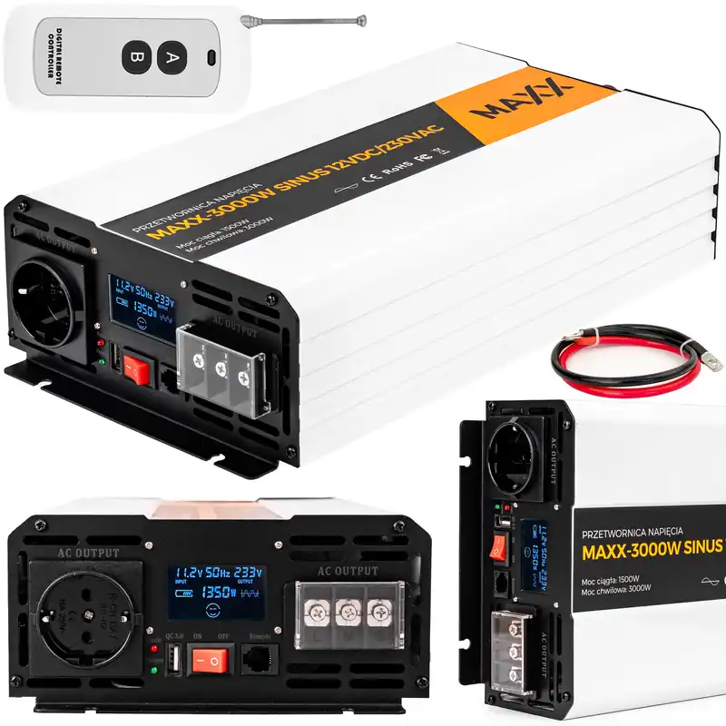 Przetwornica prądu napięcia czysty sinus 12v 230v 1500/3000w MAXX 4SUN Premium