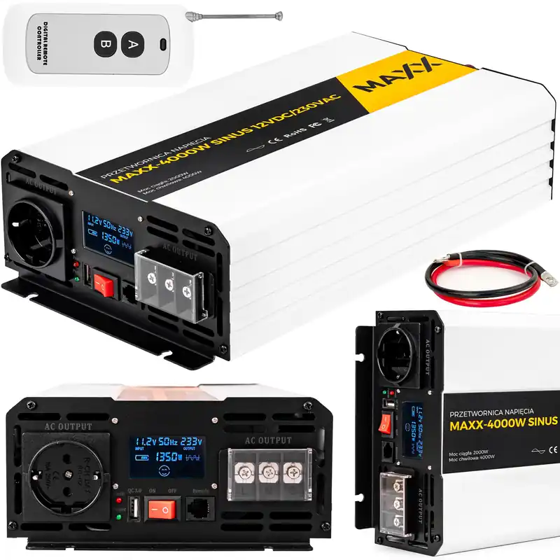 Cena promocyjna Przetwornica prądu napięcia czysty sinus 12v 230v 2000/4000w MAXX 4SUN