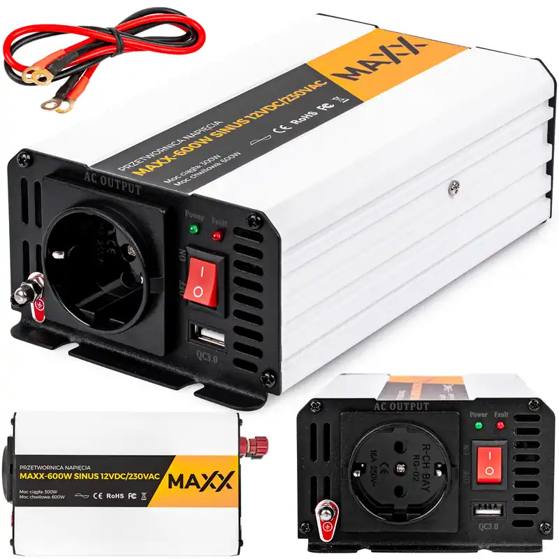 Darmowy zwrot Przetwornica prądu napięcia czysty sinus 12v 230v 300/600w MAXX 4SUN