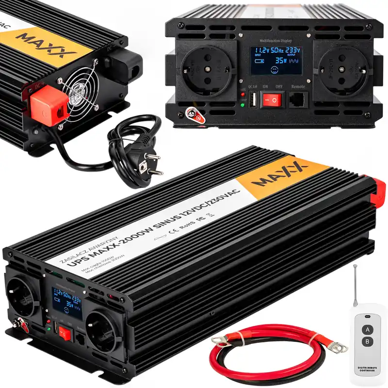 Przetwornica prądu napięcia UPS sinus 12v 230v MAXX 1000/2000W LCD PILOT 4SUN Zniżka